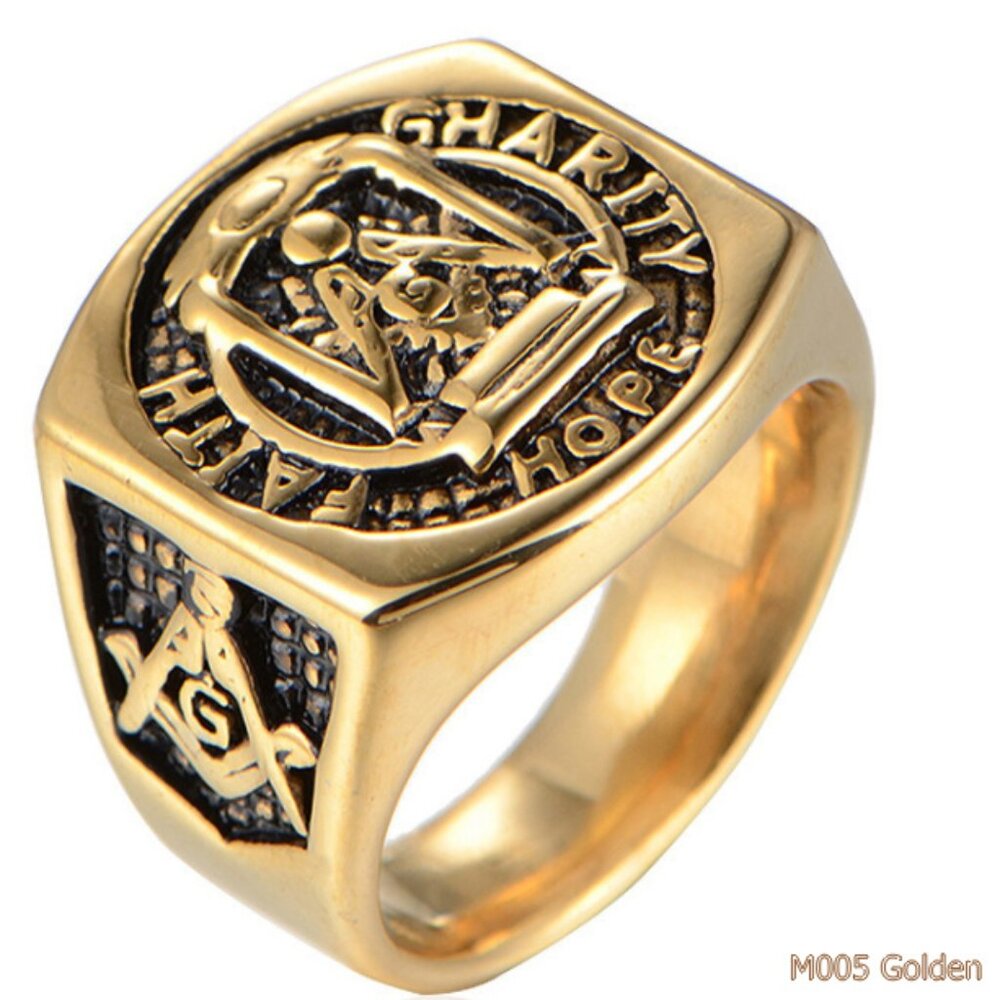 Golden Freemasonry Masonic Ring G & Pillars Freemason Master Masons Ring